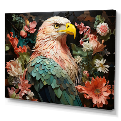 Pink Vibrant Floral Eagle Portrait - Eagle Animal Wall Art