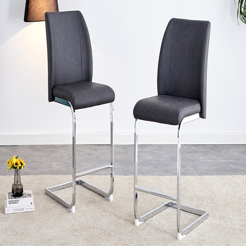 Chaises de salle à manger, Argent argent, Similicuir gris foncé
