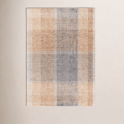 Light Brown Blue Hand-Tufted Geometric Wool Rug