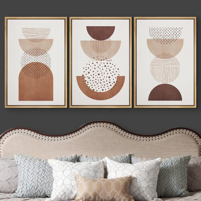 " Boho Mid-Century Geometric Semi-Circle Collage Abstract Illustrations Modern Art Bohemian Decor " 3 - Pieces on