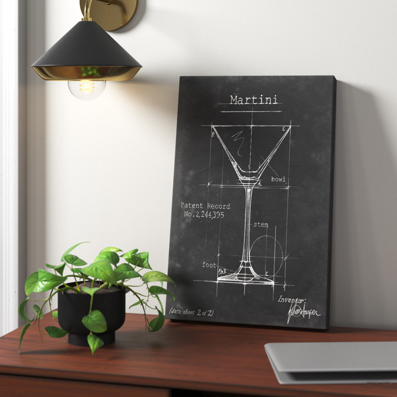 Barware Blueprint V 1 Piece Painting, 46cm H x 30cm W, Wrapped Canvas