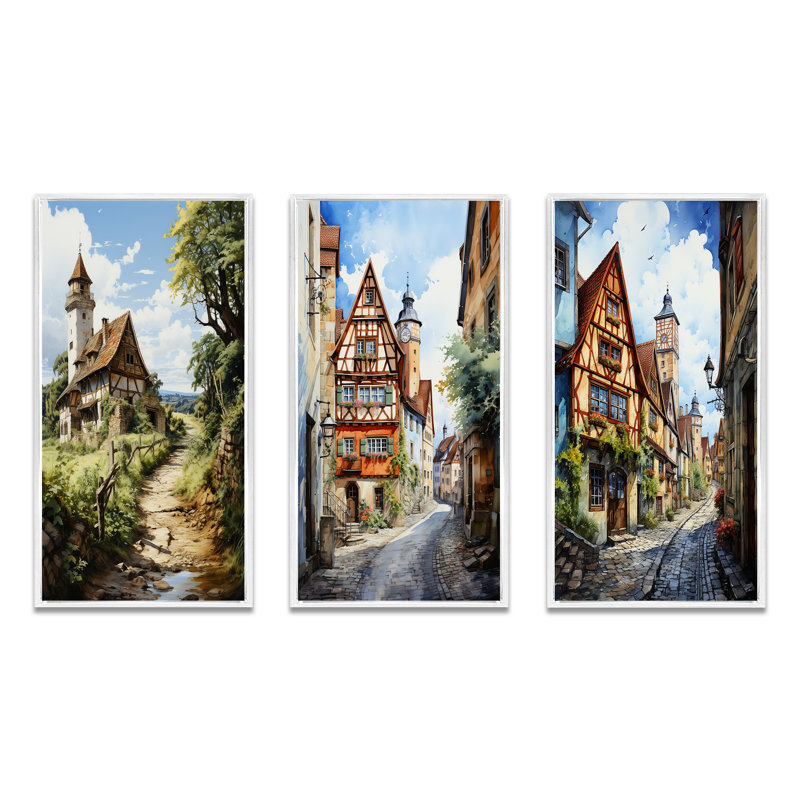 "Allemagne campagne" 3 pièces sur toile, H 40 po x l 60 po, Cadre blanc