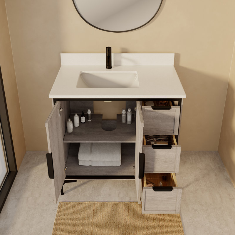 Ensemble de meuble-lavabo simple en bois massif gris l 36 po x P 22 po Thayer, Gris argenté, 36"
