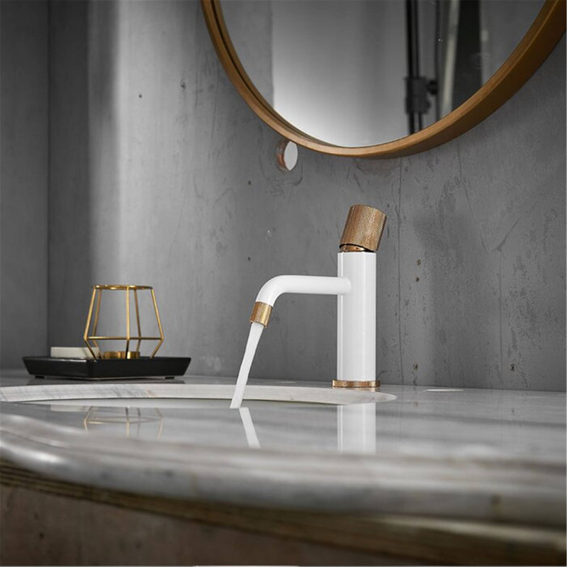 Single-handle Bathroom Faucet, White/Rose Gold