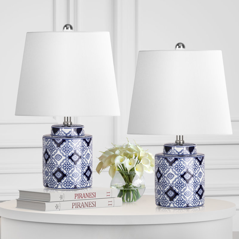 Lampe de table en porcelaine bleue 18,9 po pour le salon, la chambre à coucher, ampoules incluses