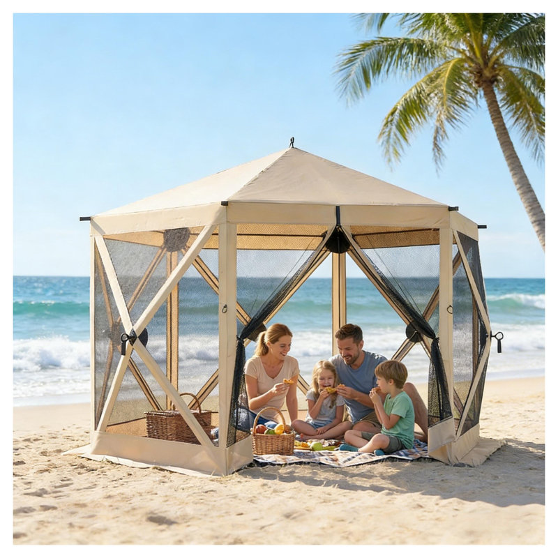 Pavillon de jardin escamotable avec cadre en fibre de verre et filet de nylon
