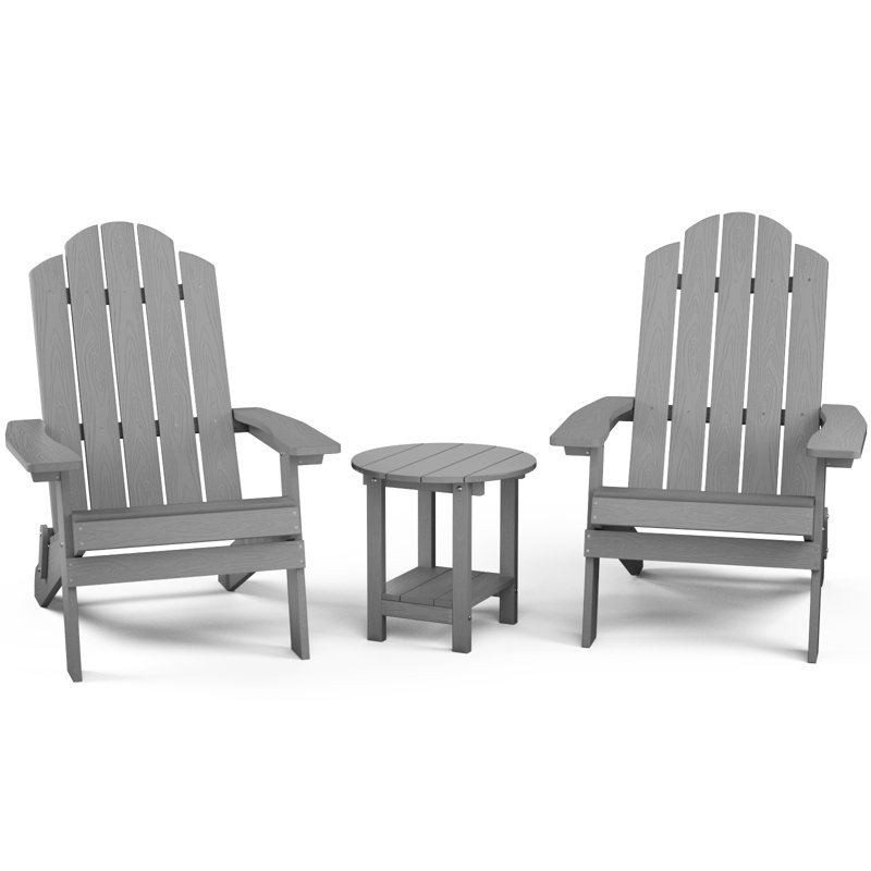 Bowlus Foldable Outdoor Adirondack Chair With Table, Gray