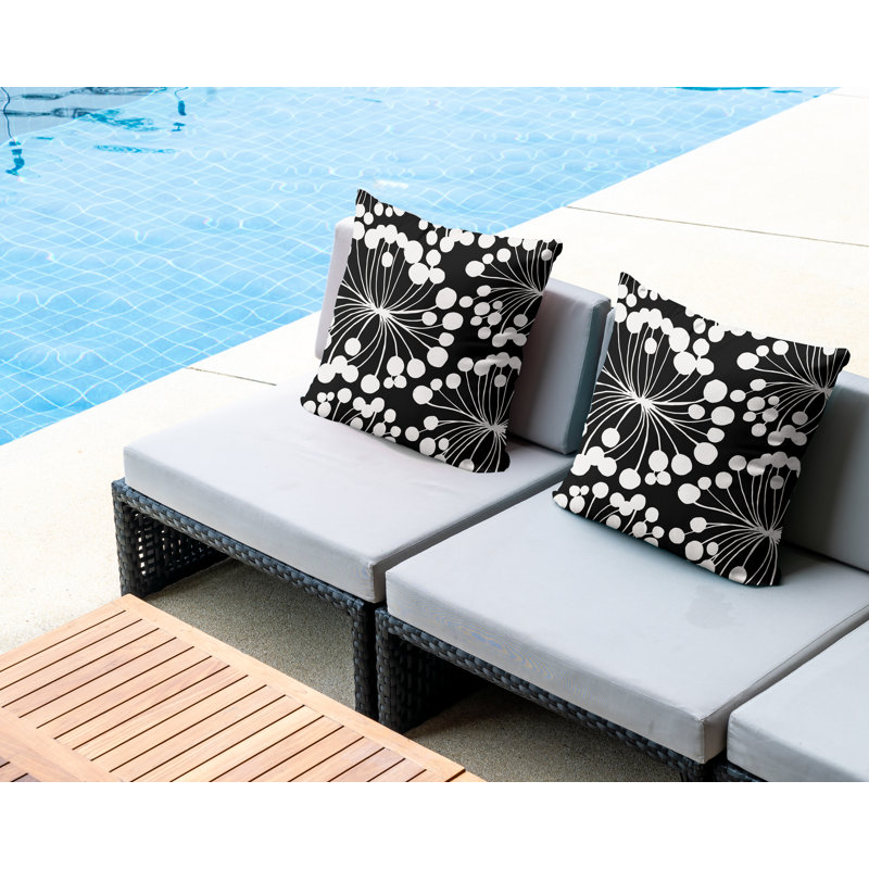 Housse et insert de coussin décoratif intérieur / extérieur en mélange de polyester, L 17 po x H 17 po, Noir