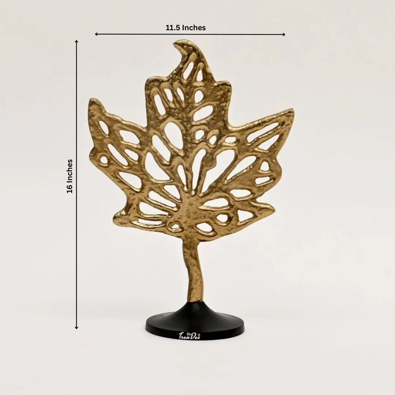 Aluminum Golden Maple Leaf Accent on Base – Stylish Table Décor Sculpture