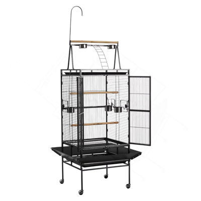 Bird Cage, 32.7 X 31.1 X 82.7 Inch, Open Flat Top, Wrought Iron Bird Flight Cage With Perches, Slide-Out Tray, Plastic Feeders, For Cockatiel, Monk Parakeet, Amazon Parrot, African Grey Parrot