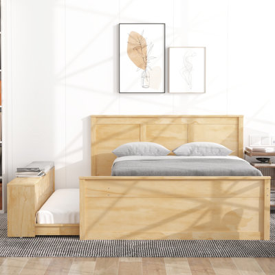 Lit plateforme en bois avec lit gigogne escamotable, armoire de rangement