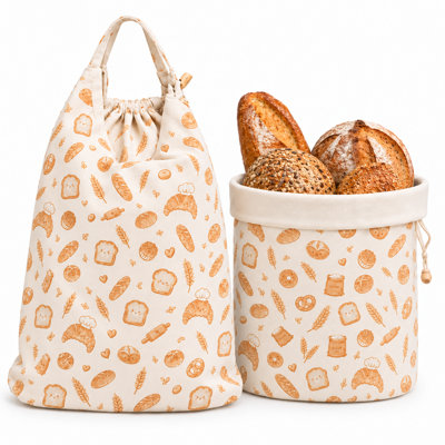 2 Pack Reusable Beeswax Coated Bread Storage Bags, Oatmeal Linen