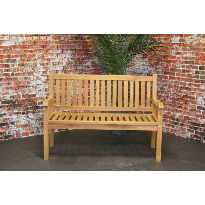 Vicknair Solid Wood Teak Outdoor Bench, 90cm H x 120cm W x 62cm D