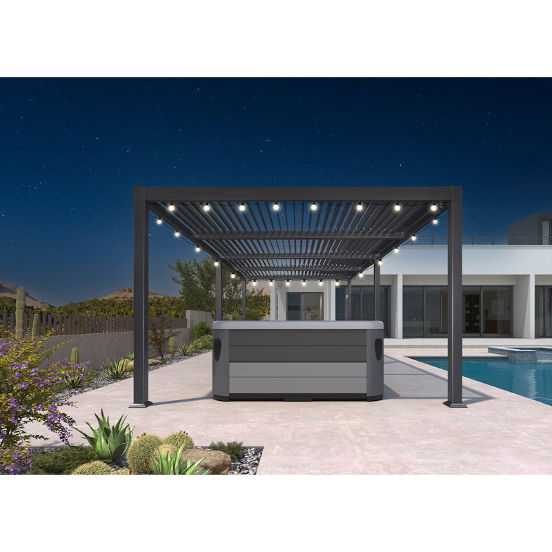 Patio Aluminum Pergola With 48ft String Lights, 92.58" H x 279.21" W x 137.36" D