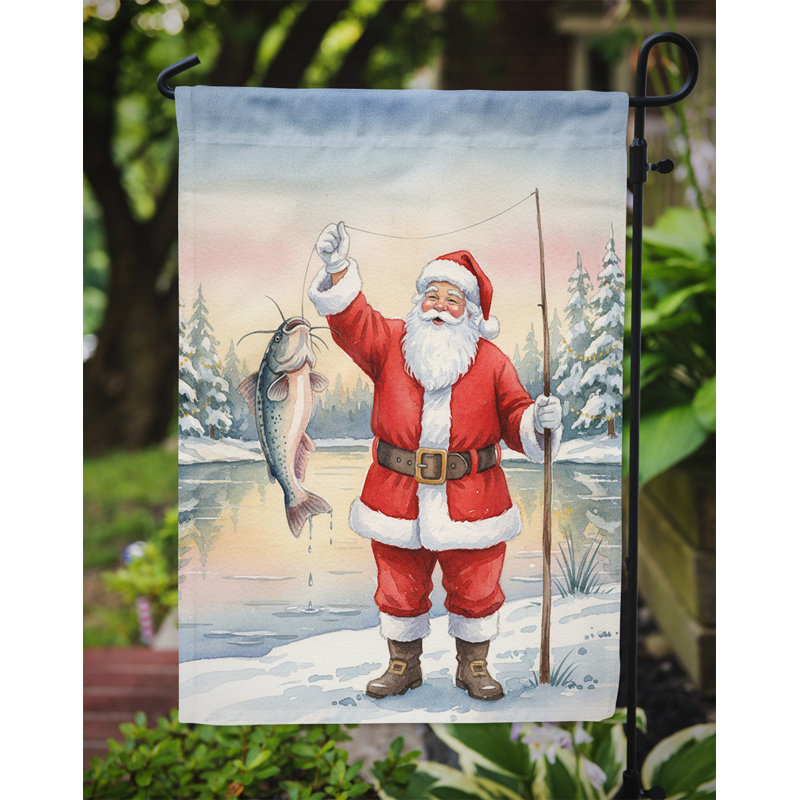 Pêche père Noël avec poisson-chat, drapeau du jardin de Noël, Taille du jardin, Pêche au père Noël avec poisson-chat