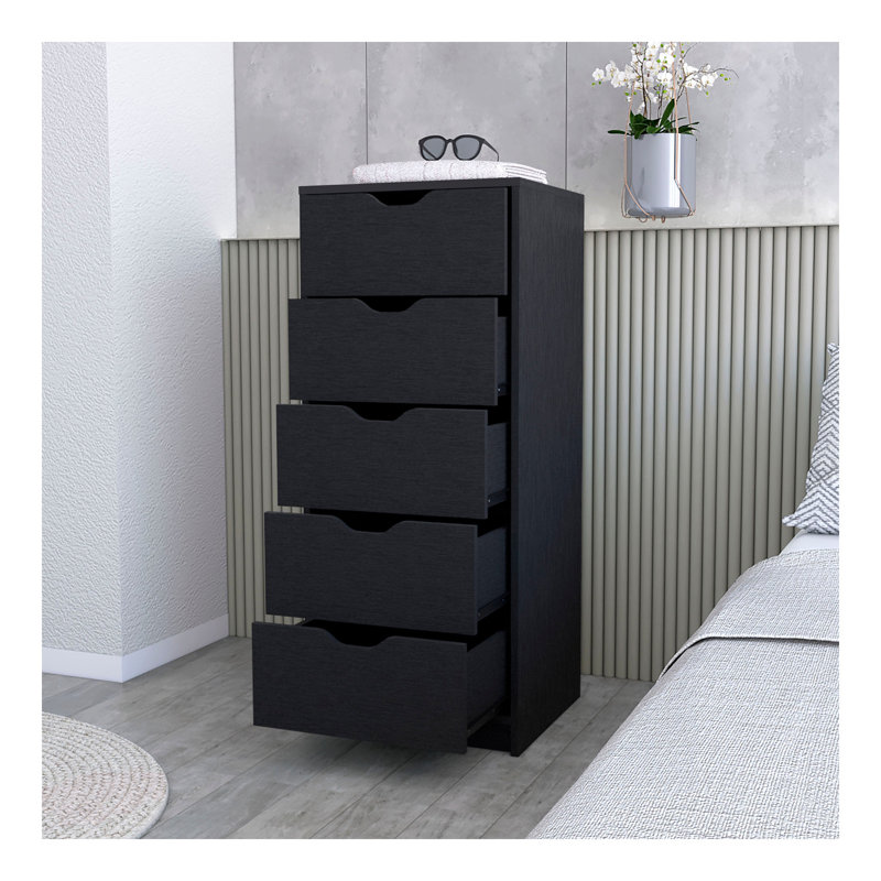 Commode 5 tiroirs Dillon, commode haute Dillon, Black
