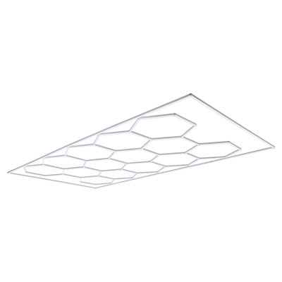 Projecteur à DEL hexagonal pour garage 672 W 80 640 lm 6 500 K, système à 14 grilles, éclairage puissant pour la vente au détail automobile, avec cadre rectangulaire, installation facile, pour garage, entrepôt, atelier, magasin, salle de sport