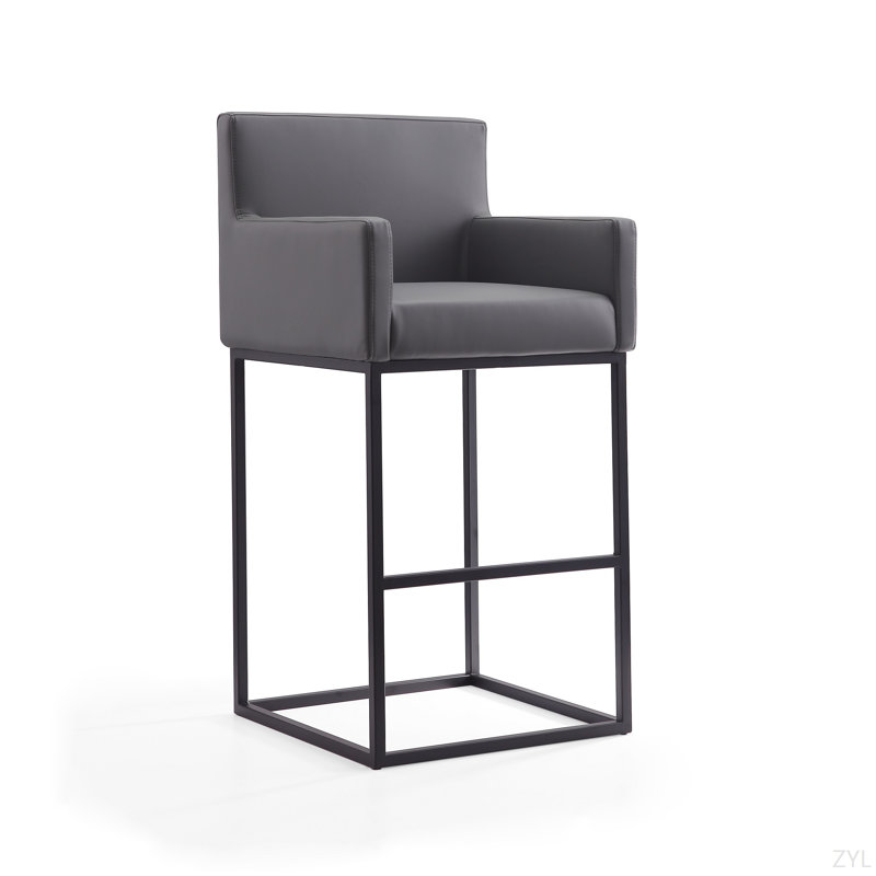Tabouret de bar rembourré en métal gris