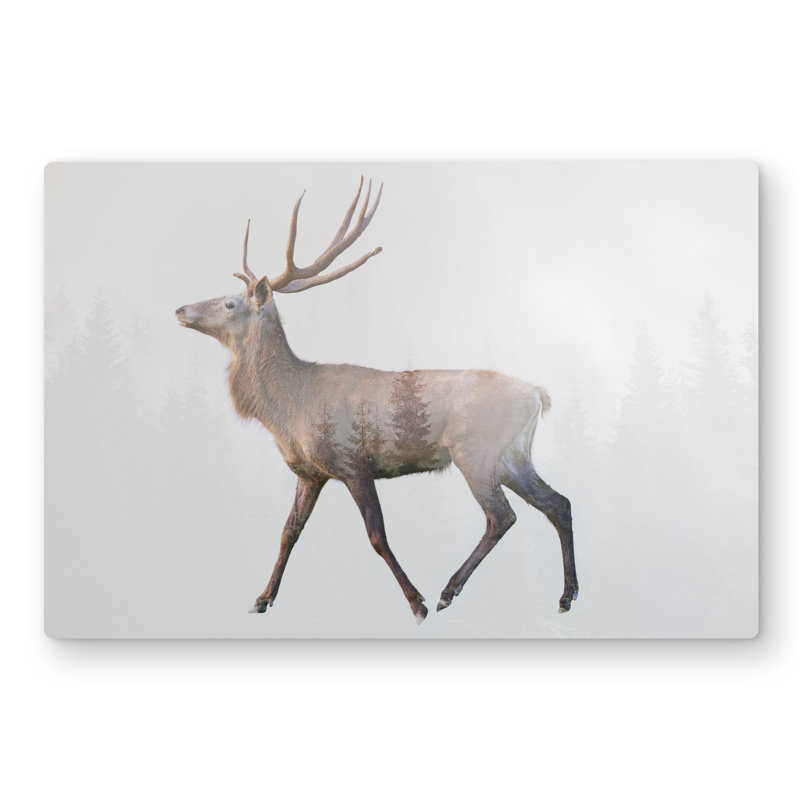 Deer and Forest - Gray Metal Print for Home Decor