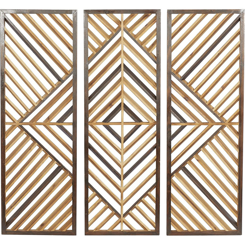 Ensemble de 3 sculptures murales en bois à motif géométrique en bois, l 12 po, H 35 po, brun