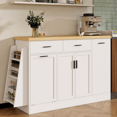 Kitchen Island With Wood Top & Trash Can Storage Cabinet