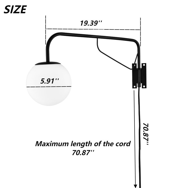 Modern Black Plug In Swing Arm Wall Lamp With On/Off Switch Wall Sconce