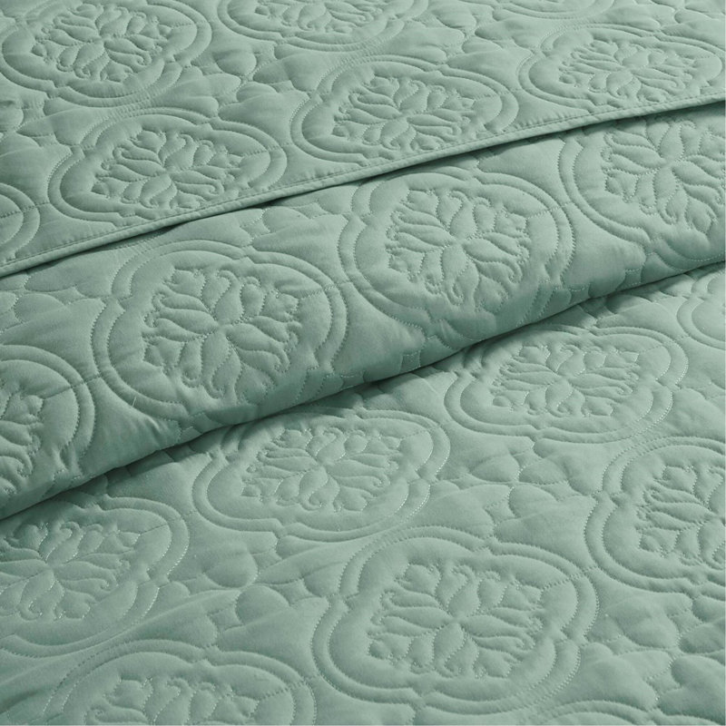 3 Piece Reversible Bedspread Set Seafoam Full/Queen, Queen/Full Coverlet/Bedspread + 2 Standard Shams, Green