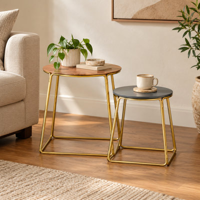 Side Table | Cement and Wood Top Tables for Living Room Decor