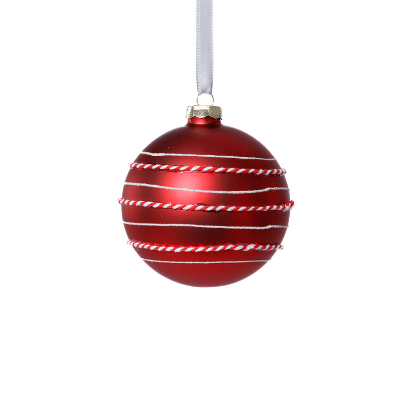 Boules en verre mat avec corde blanche et rouge, ensemble de 6, Rouge, H 4 po x l 4 po x P 4 po