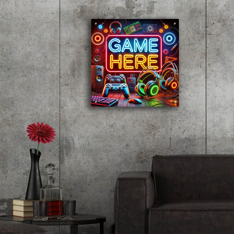  «Game Here» par Rey Klimt, art mural en verre acrylique, 36 po x 36 po, H 24 po x l 24 po x P 0,2 po