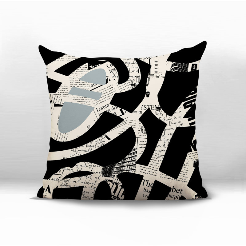 Oreiller carré réversible intérieur / extérieur Kaya, H 19 po x l 19 po, Gris / noir / blanc cassé abstrait