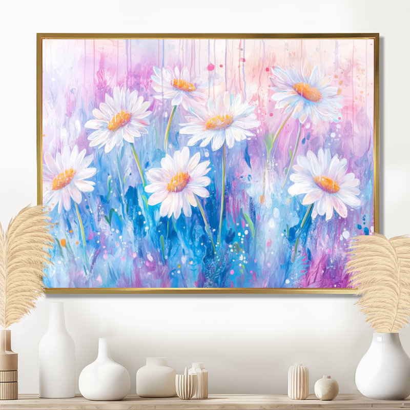 Décoration murale marguerite blanche au lever du soleil I - marguerites, H 34 po x l 44 po, Doré