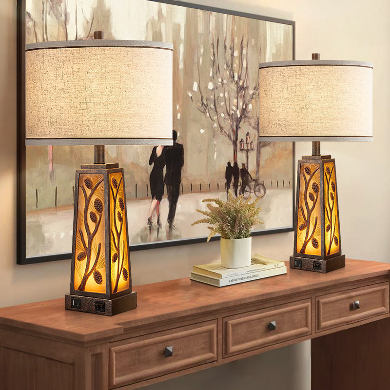 Louann 25" Resin Table Lamp Set With Night Light And USB Ports