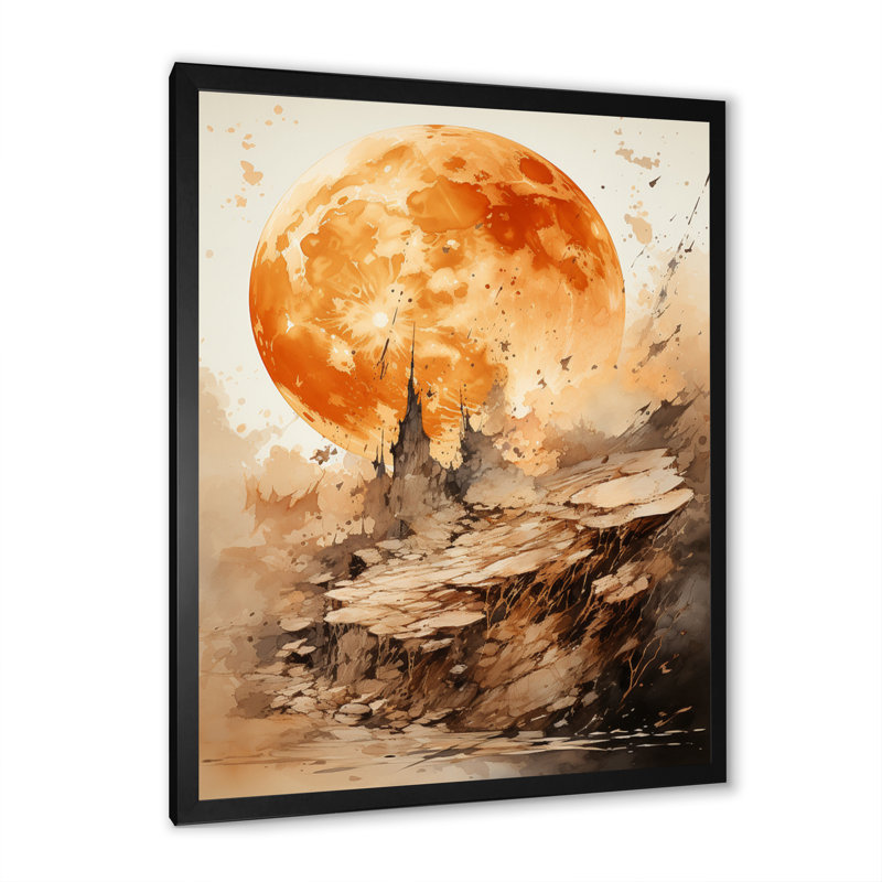 " Myesterious Planet With Abstract Mountain ", Black Picture Framed, 20" H x 12" W x 1" D