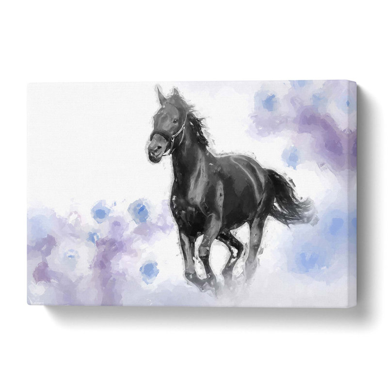 Wild Black Horse In Abstract - Wrapped Canvas Painting, 50 cm H x 76 cm W