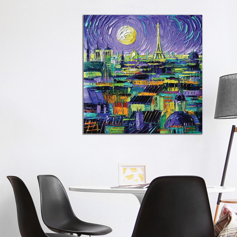 Paris Purple Night by Marianna Shakhova - Painting on Canvas, 66.04 cm H x 66.04 cm W x 3.175 cm D, Wrapped Canvas