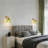 Gold Bronze Green Glass Wall Sconce Set of 2, Hardwired Retro Iron Wall Lamp