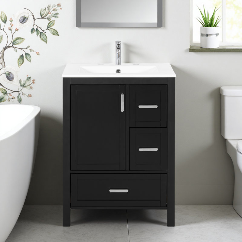 Meuble-lavabo autoportant 24 po avec lavabo simple 24 po, Noir