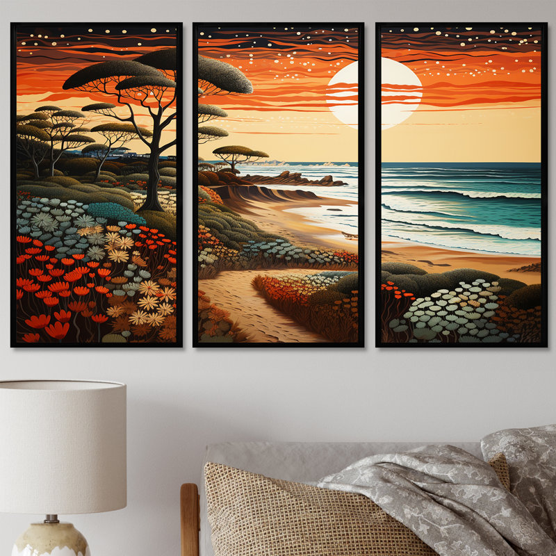 Rhinehart - Ensemble de décoration murale plage, Cadre flottant noir, H 40 po x l 60 po x P 1 po