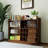 Sideboard With 2 Sliding Striped Glass Doors, Freestanding Countertop Storage Cabinet For Bottles, Wine And So On