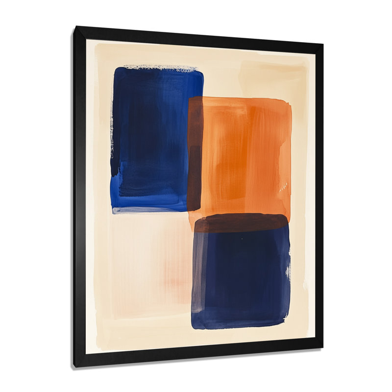 Blocs de cobalt et d'ambre - Décoration murale géométrique sur toile, H 32 po x l 16 po, Cadre photo noir