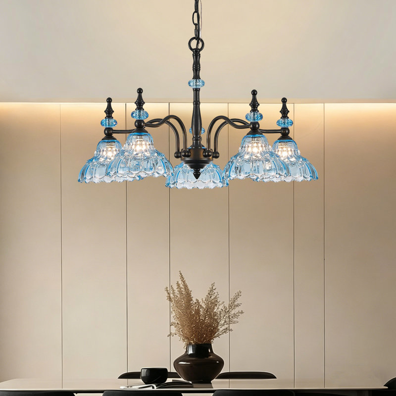 Lustre 5 lumières de style américain moderne, Bleu