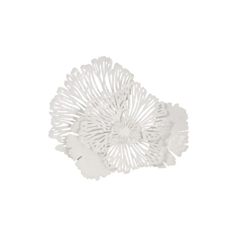 White Metal Contemporary Flower Wall Sculpture
