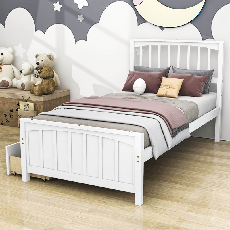 Lit plateforme simple avec tiroirs et rangement, Blanc