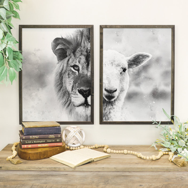 Black And White Lion Lamb Framed