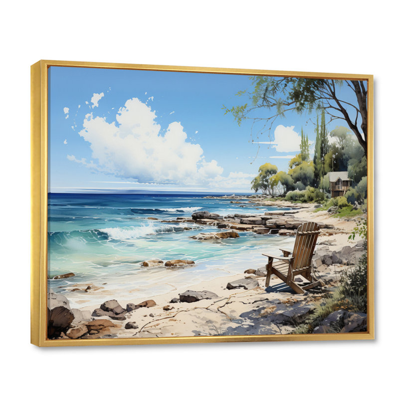Seven Mile Beach IV - Imprimé, Cadre flottant doré, H 16 po x l 32 po x P 1 po