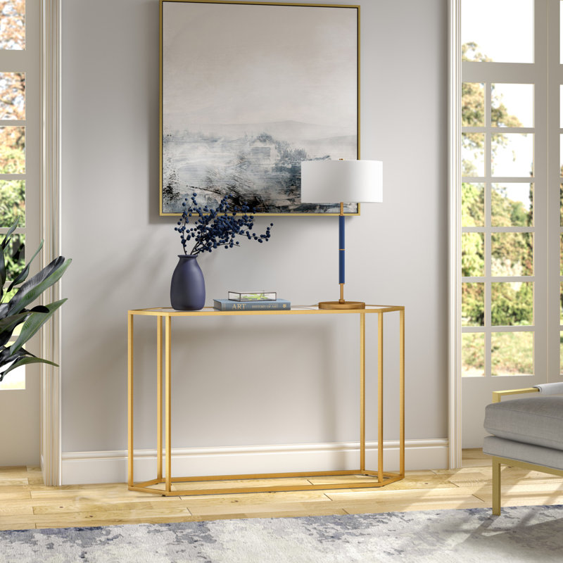 121.9cm Glass Top Console Table, Brass