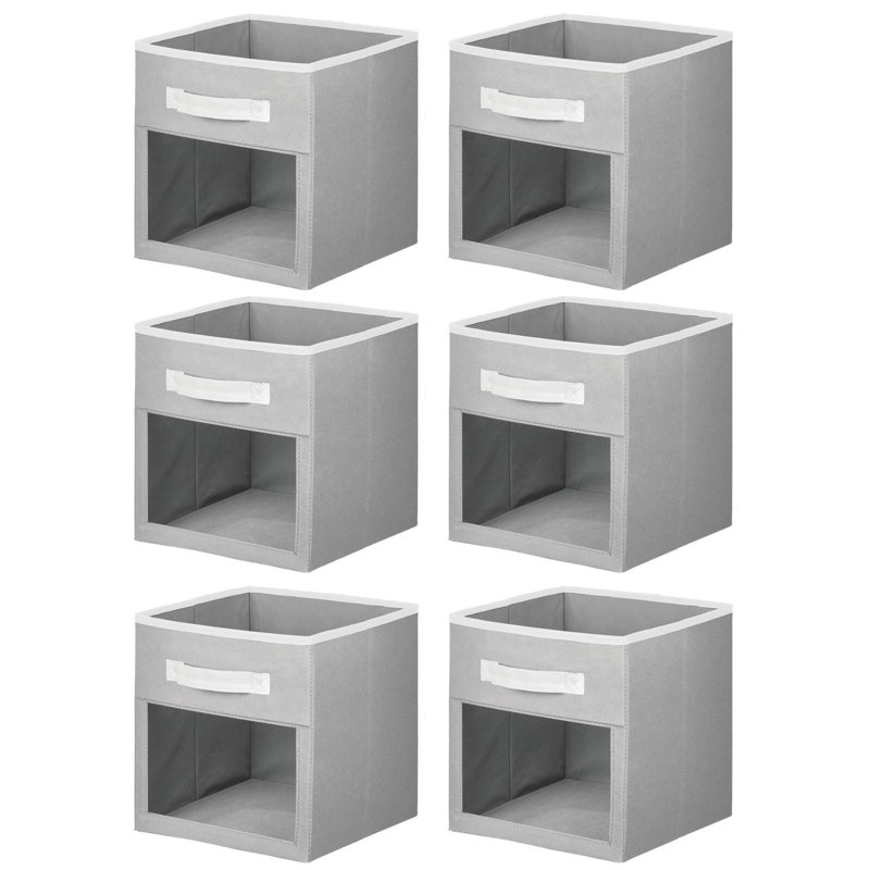 mDesign Fabric Baby Nursery Storage Cube with Front Window, Grey/White, 6