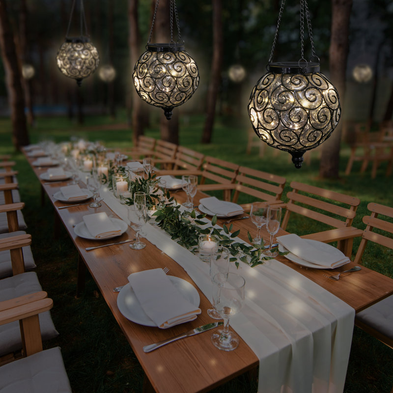 Clear Glass and Black Metal Solar Hanging Lantern with LED Lights