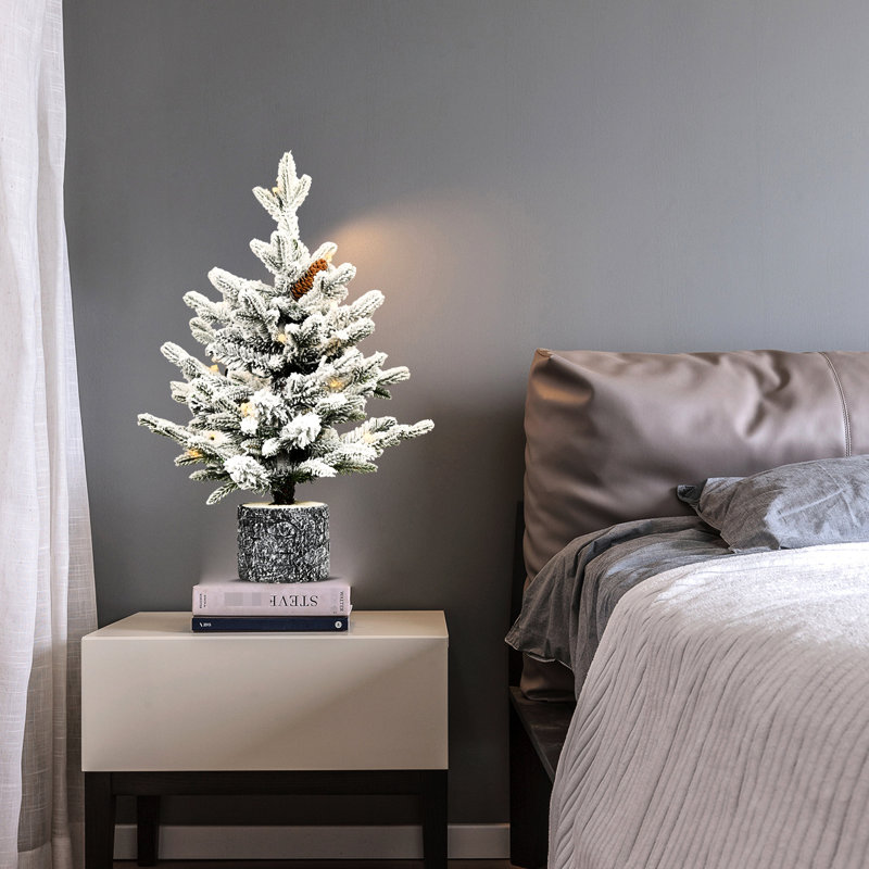Petit arbre de vacances enneigé de 6,5 pi avec 350 lumières à DEL blanc chaud, 1386 pointes, 31 pins et pot stable pour l'entrée de table décorative de Noël